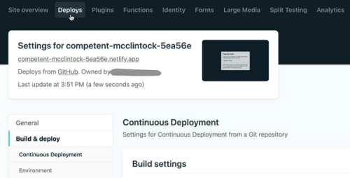 Clicking the Deploys button on the Netlify dashboard to access to see and manage deploys 