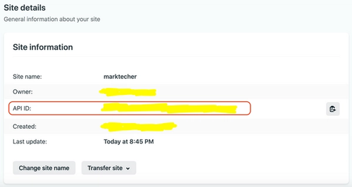 The API ID value in the Site details view on The Netlify dashboard