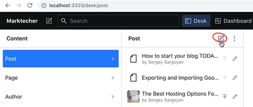 Creating a blog post in the Sanity Studio