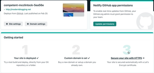 If HTTPS will not be setup automatically press step 3 on the Netlify console