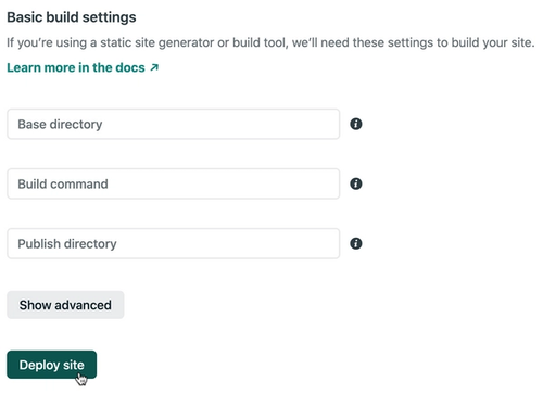 Clicking on the Deploy site on the Netlify console
