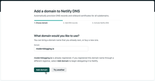 Adding a domain name to the Netlify DNS