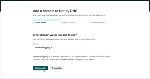 Adding a domain  name to the Netlify DNS