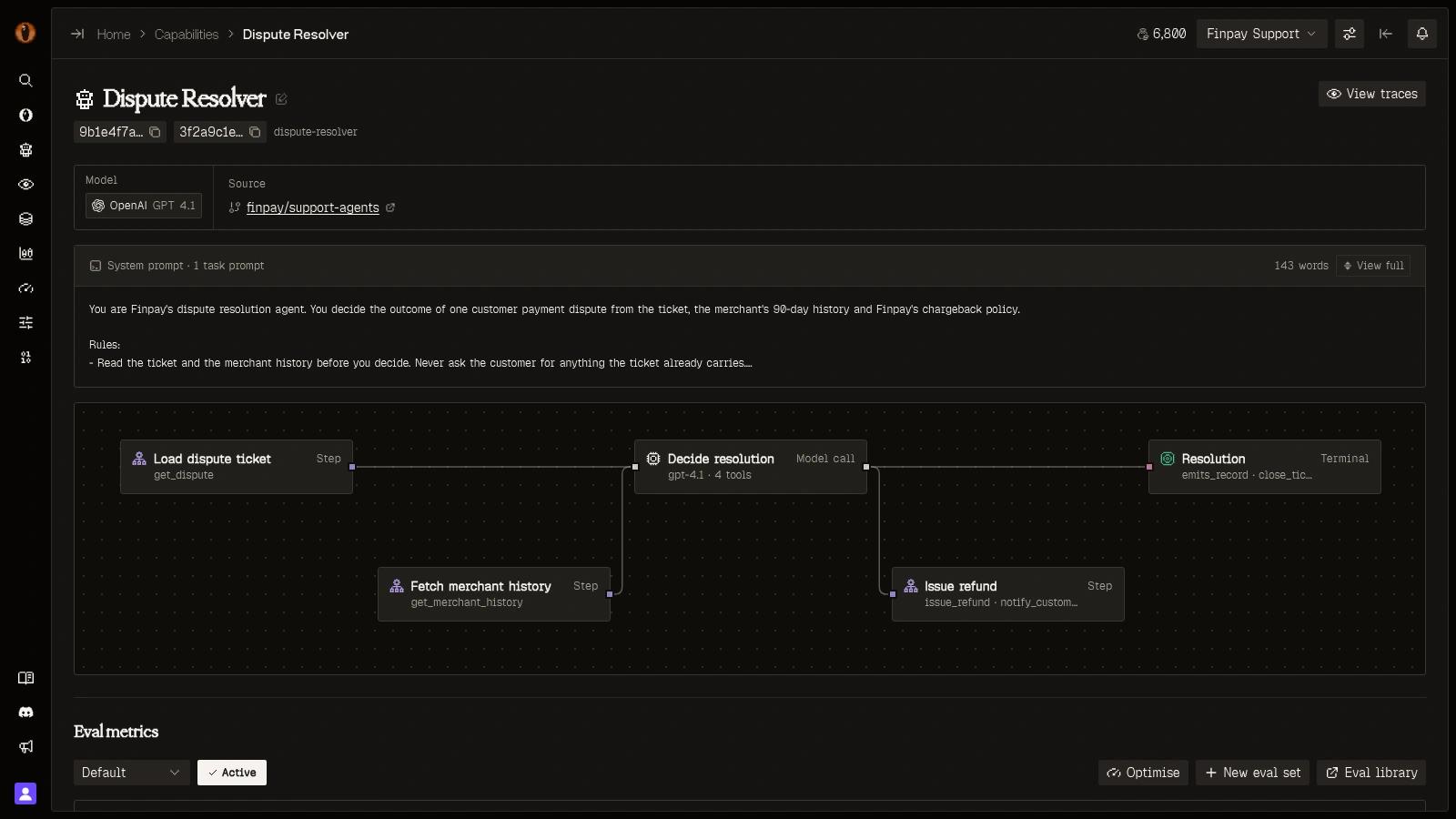 Capability page with system prompt, source and execution map