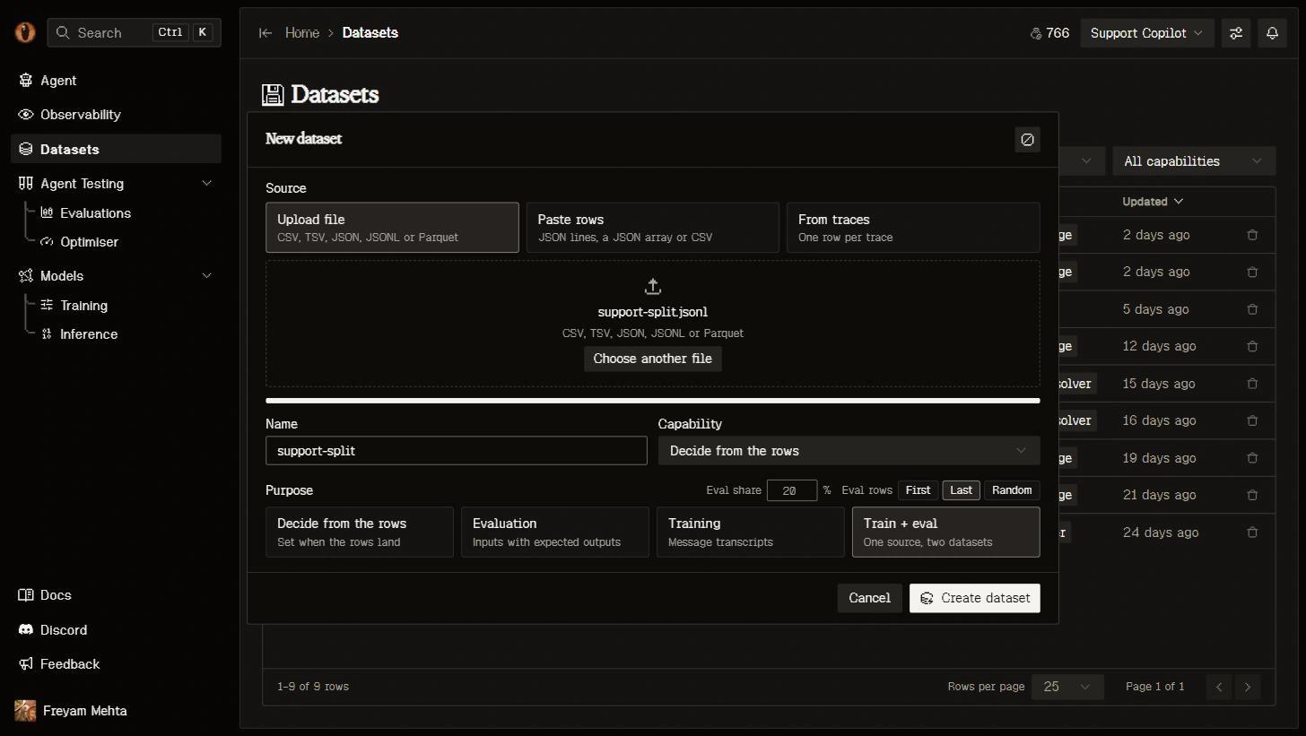 Dataset creation with file, pasted-row and trace sources