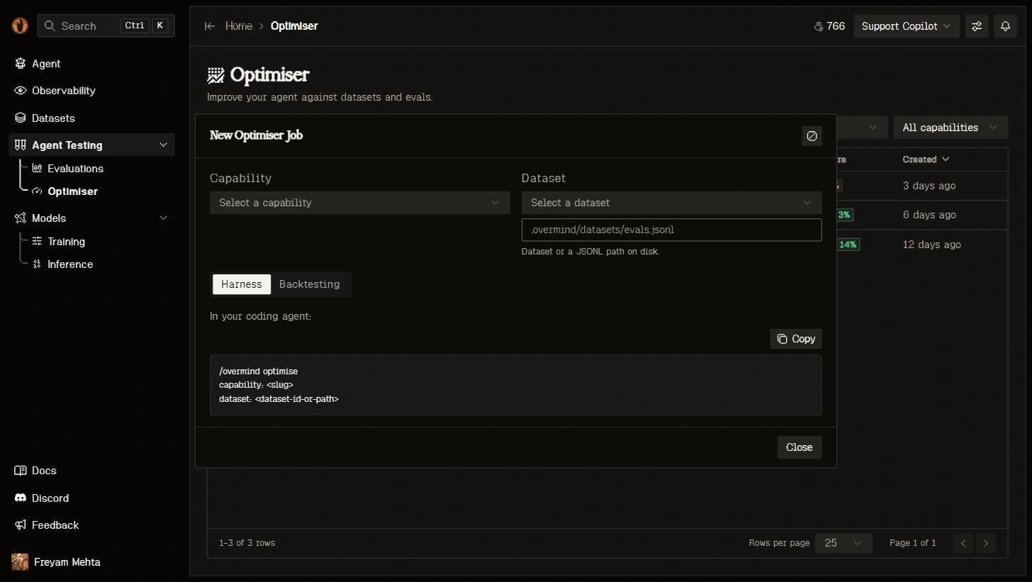 Optimiser setup with coding-agent workflow options