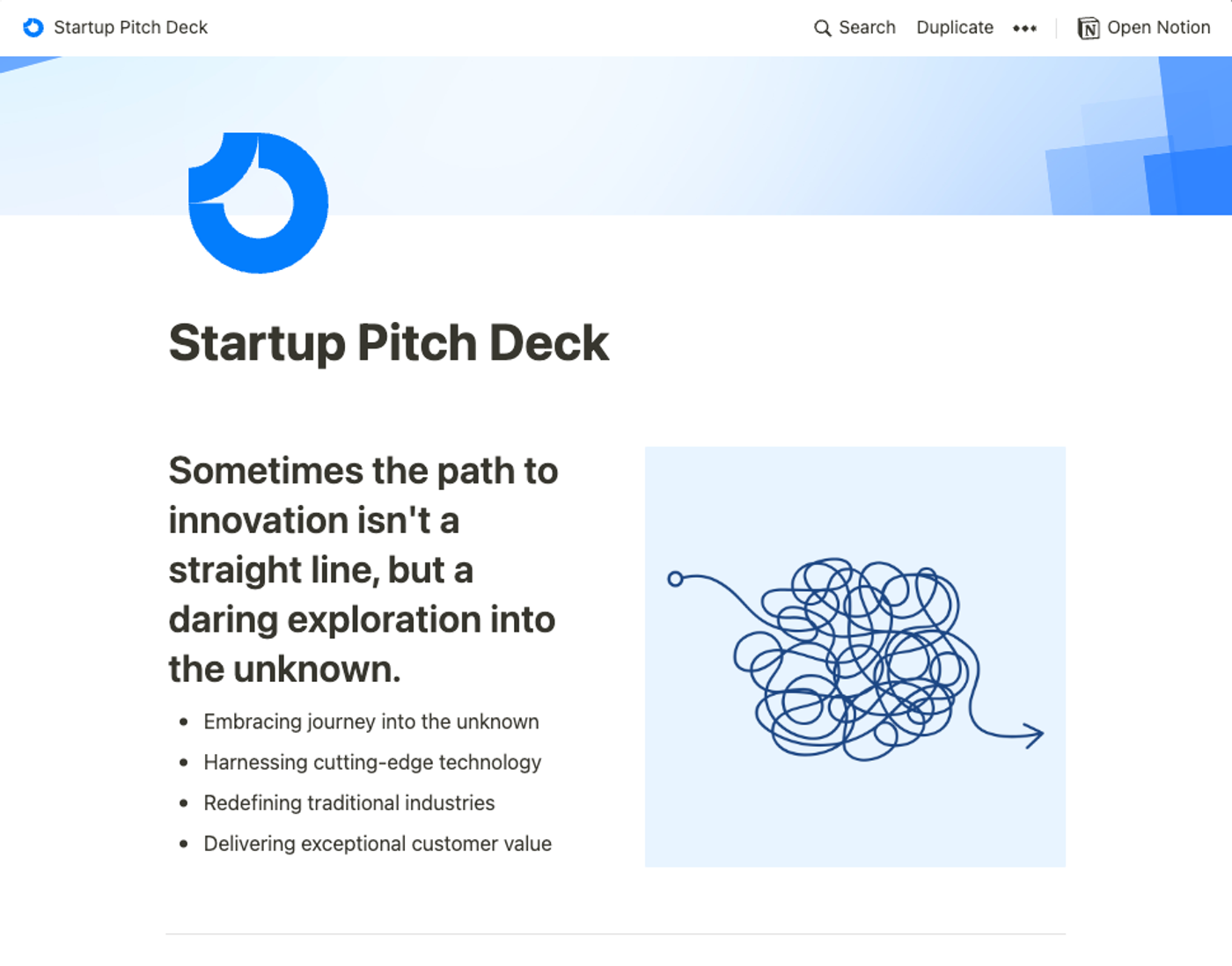 Notion template for startup