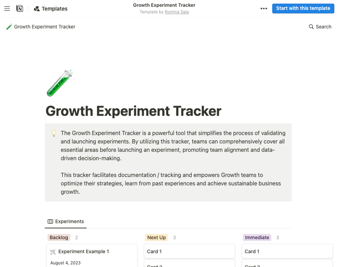 Notion template for startups