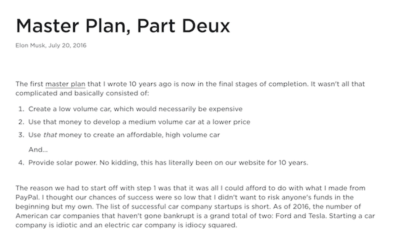 Elon Musk Master Plan for Tesla