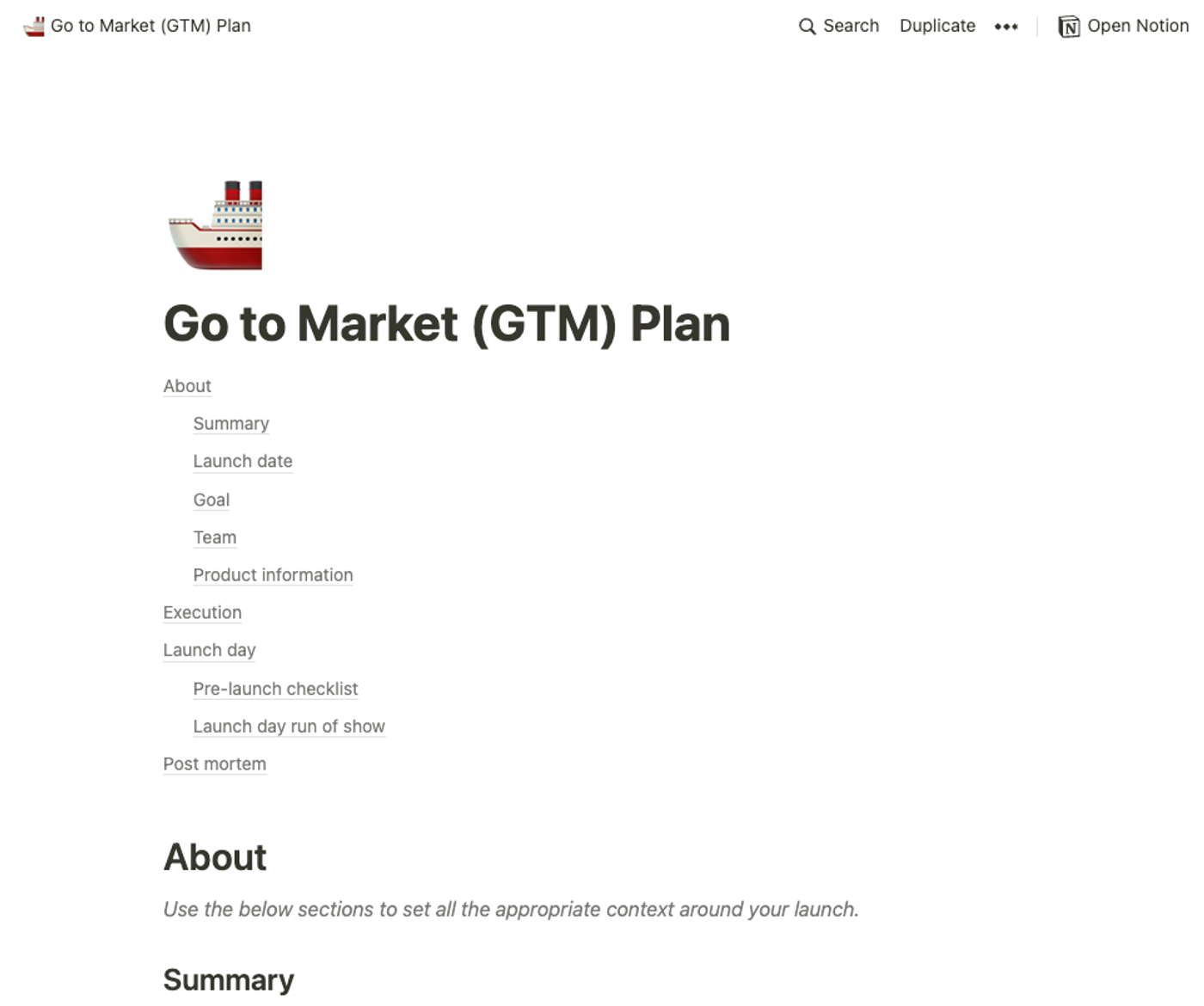 Notion template for startups