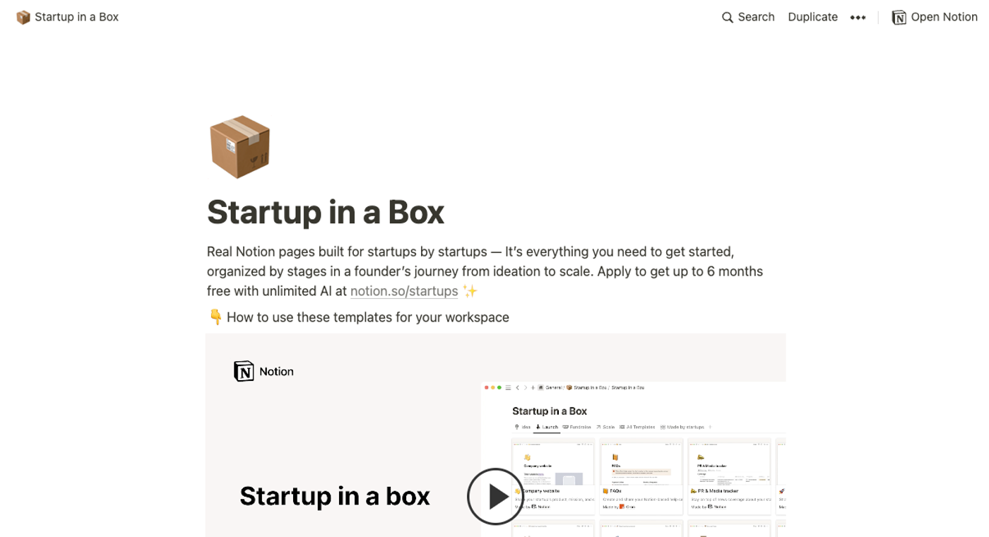 one of the best Notion templates for startups