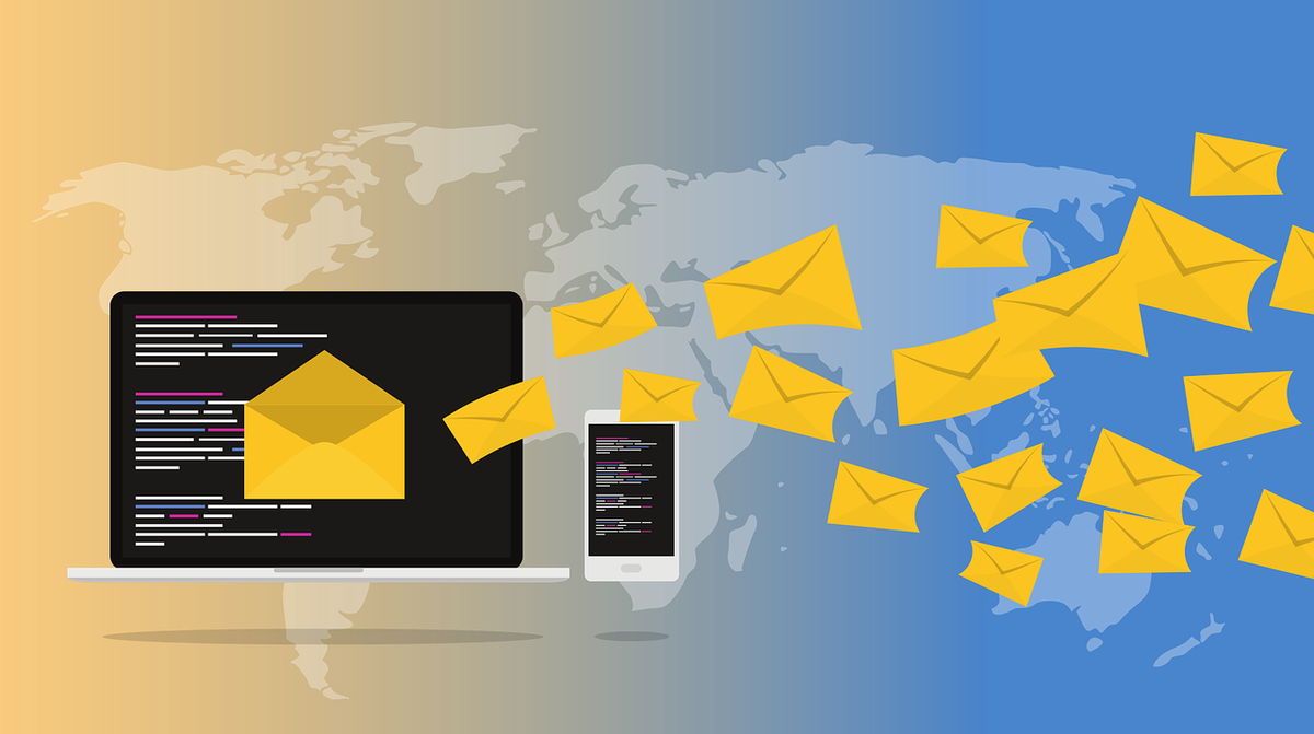 graphic of a laptop sending mail