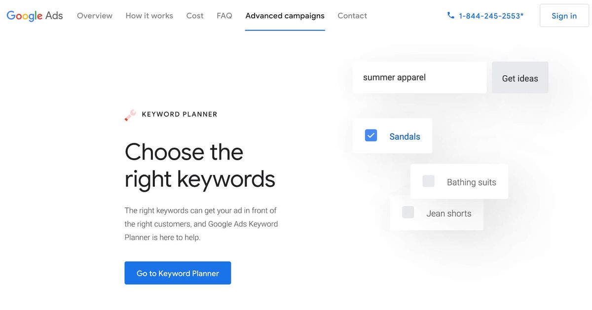 Google adwords keyword planner