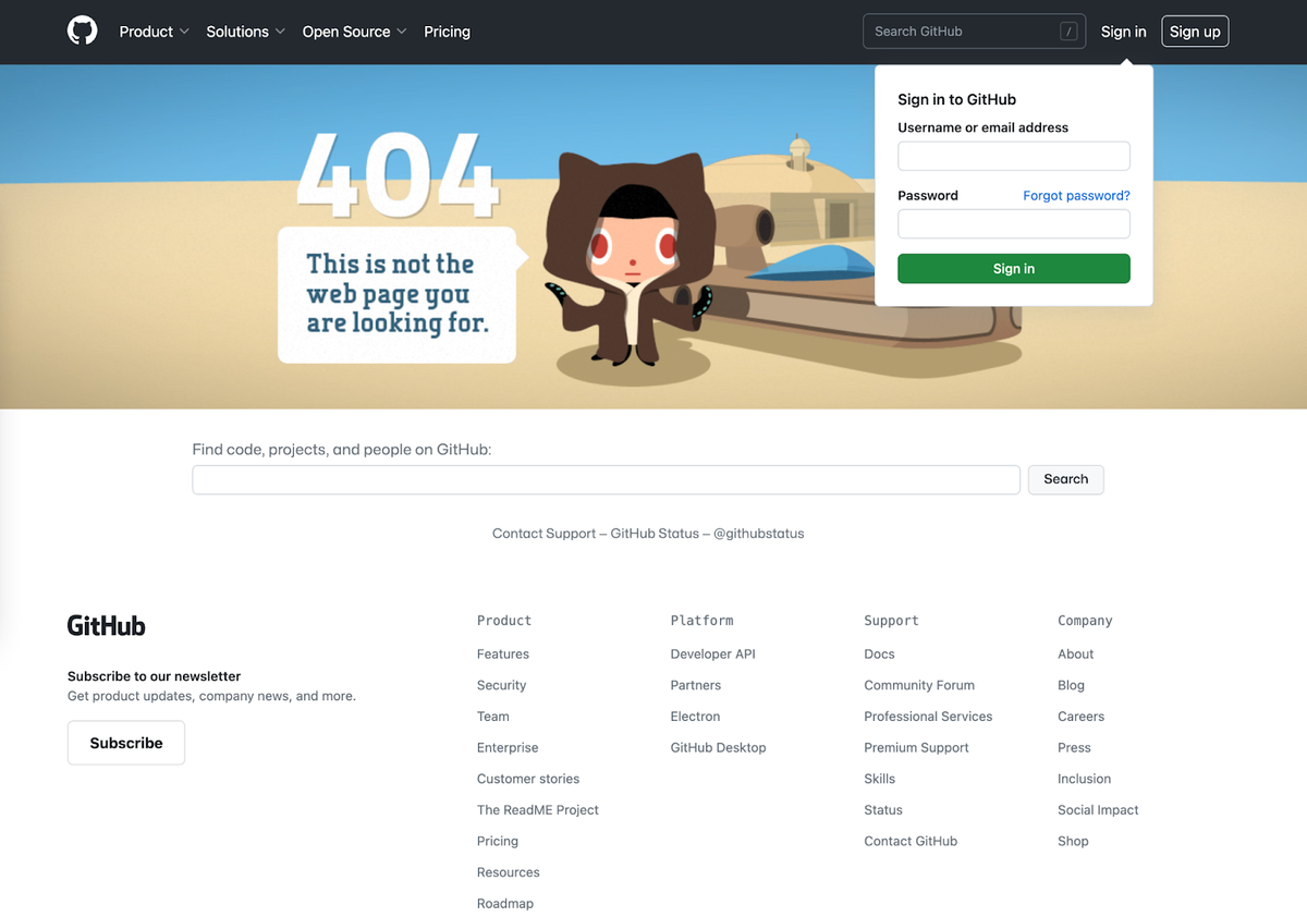 404 error webpage with a cartoon character 