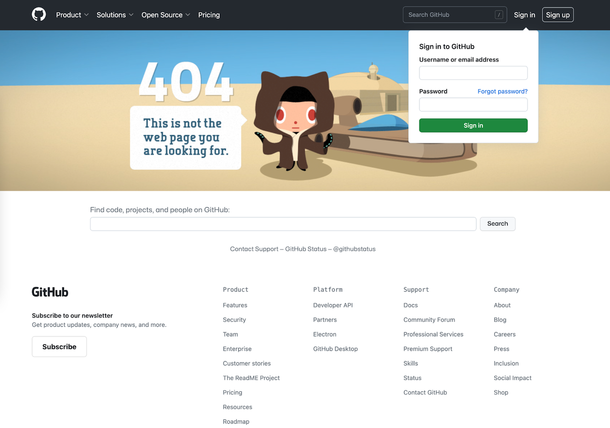 404 error webpage with a cartoon character