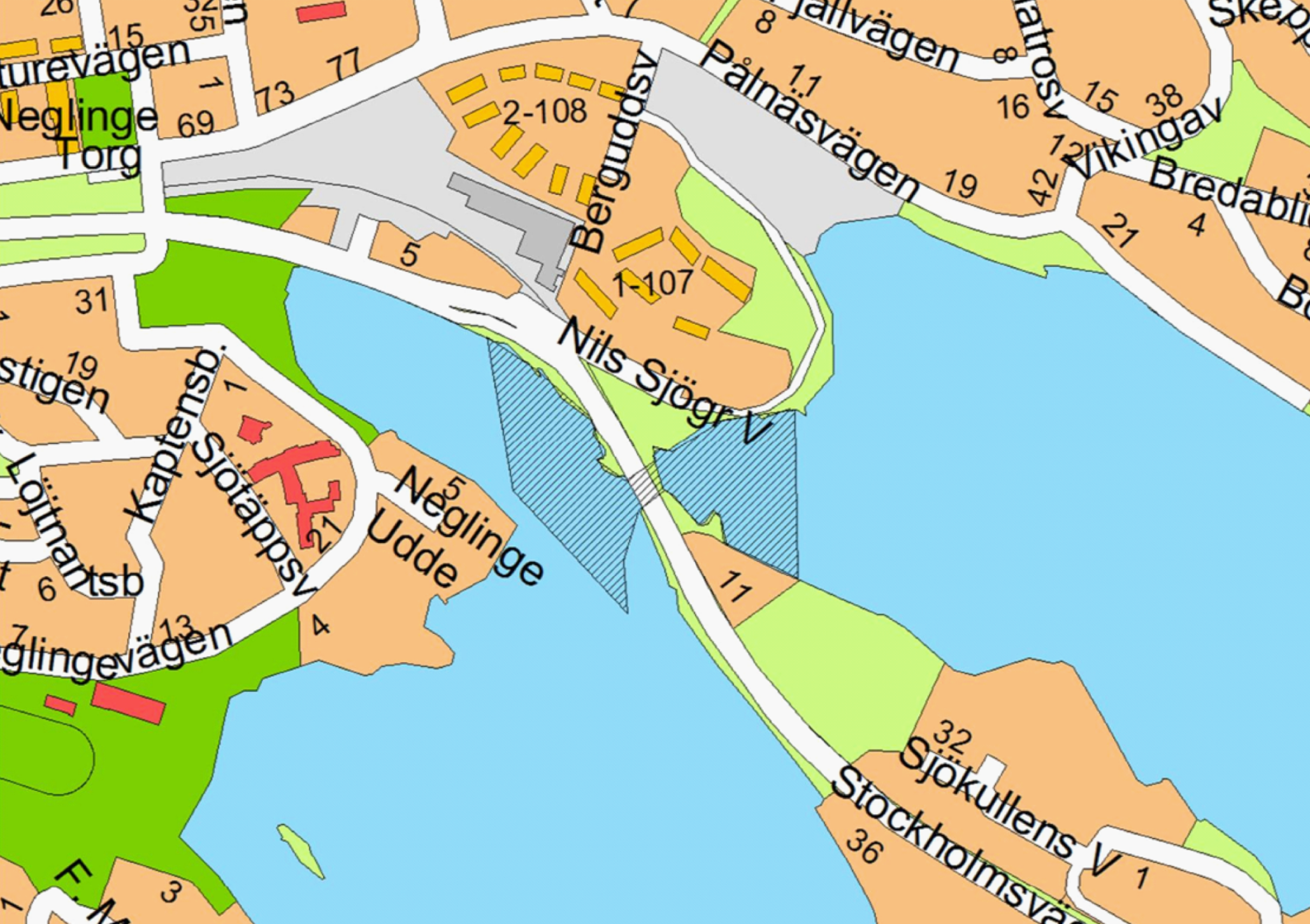 Karta över nätfiskeförbudet vid bron vid Stockholmsvägen (Neglingeviken)