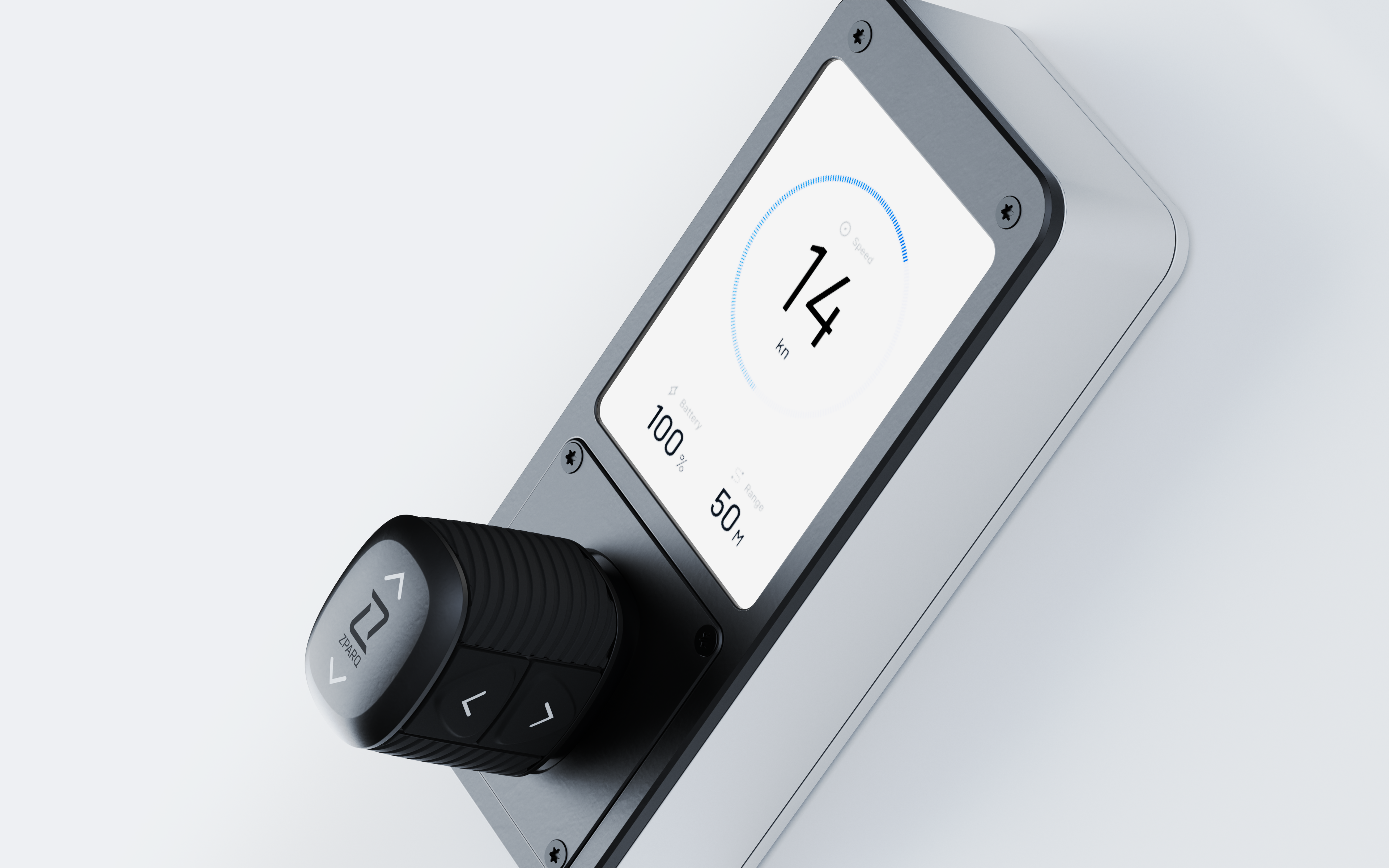Connected vehicle interface design featuring digital throttle control and display system.