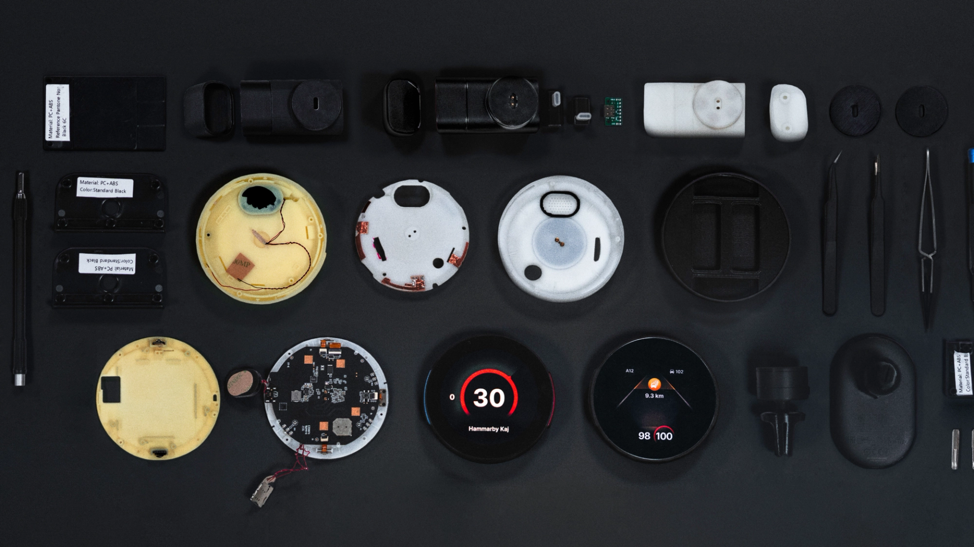 Industrial design development with embedded UI prototypes and connected device components.