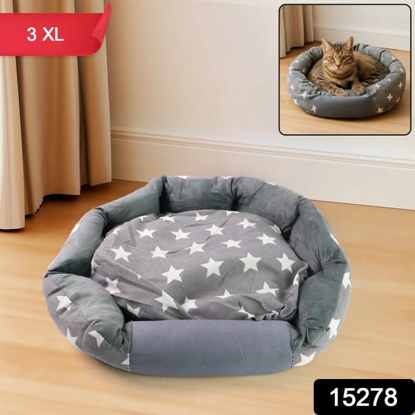 3XL Extra-Large Star Pattern Round Pet Bed for Cats & Small Dogs thumbnail 2