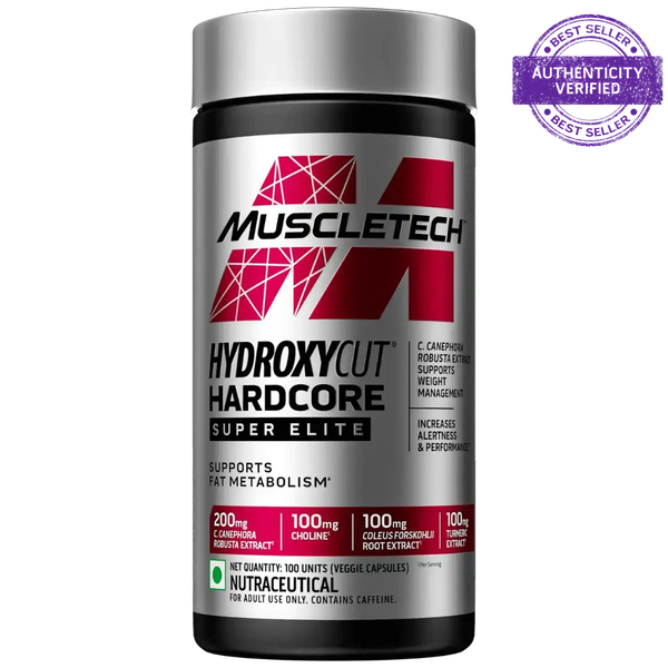 MuscleTech Hydroxycut Hardcore Super Elite 100 Veg Capsules | Green Coffee, Choline & Herbal Extracts | Metabolism & Energy Support Formula | Vegetarian Weight Management Supplement