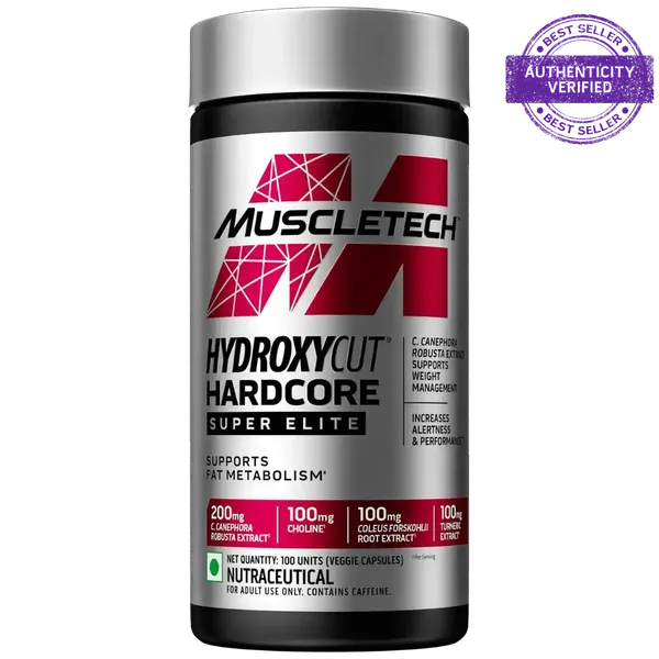 MuscleTech Hydroxycut Hardcore Super Elite 100 Veg Capsules | Green Coffee, Choline & Herbal Extracts | Metabolism & Energy Support Formula | Vegetarian Weight Management Supplement