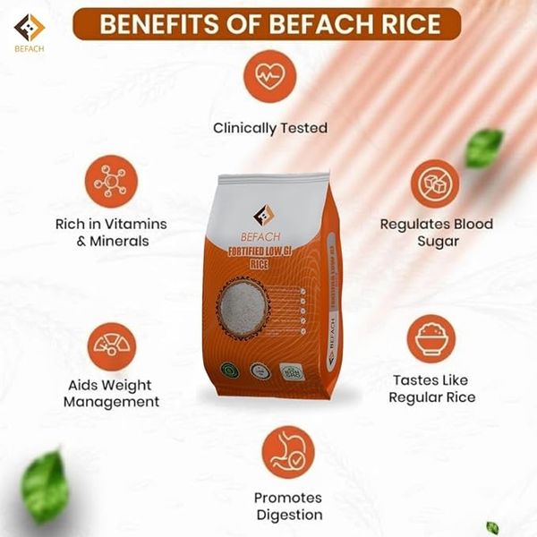 Befach Low GI Fortified Rice 1Kg  | Diabetes Friendly Low Glycemic Index Rice | High Fibre Vitamin & Mineral Enriched Daily Rice | Supports Healthy Blood Sugar Levels thumbnail 4