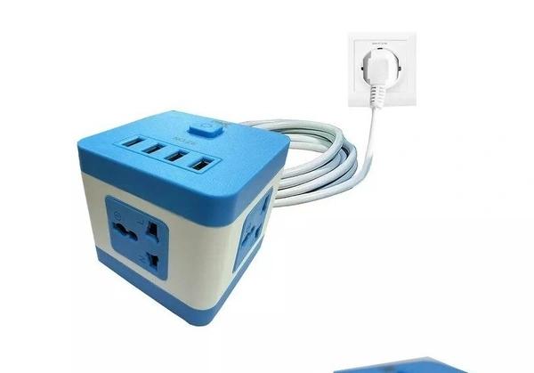Universal Power Extension Cord with 4 USB Ports Multi-Device Charging Solution thumbnail 1