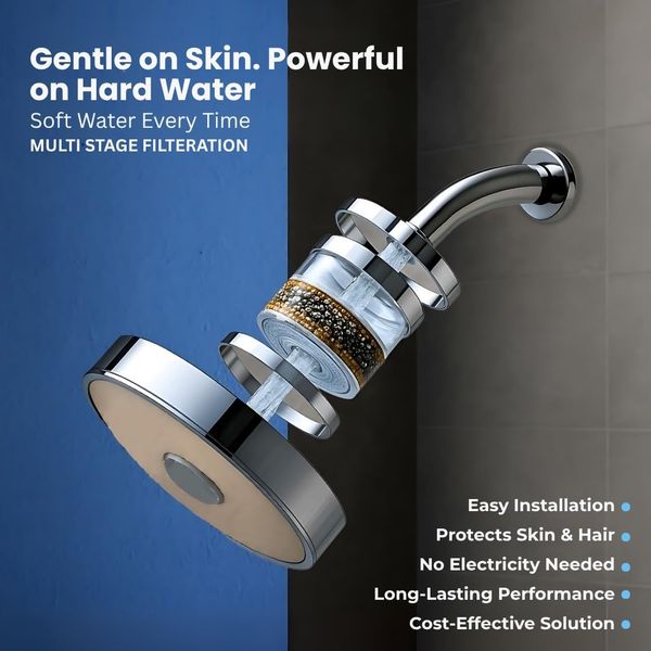 Dcal Shower Head | Hard Water Filter Shower with Multi Flow Modes | Reduces Chlorine & Limescale for Skin & Hair Care | High Pressure Bathroom Showerhead thumbnail 2