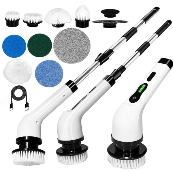 Befach 9 in 1 Electric Spin Scrubber | Cordless Rechargeable Cleaning Brush with Multi Attachments | Waterproof Bathroom, Tile & Kitchen Power Scrubber | Extendable Handle Deep Cleaning Tool