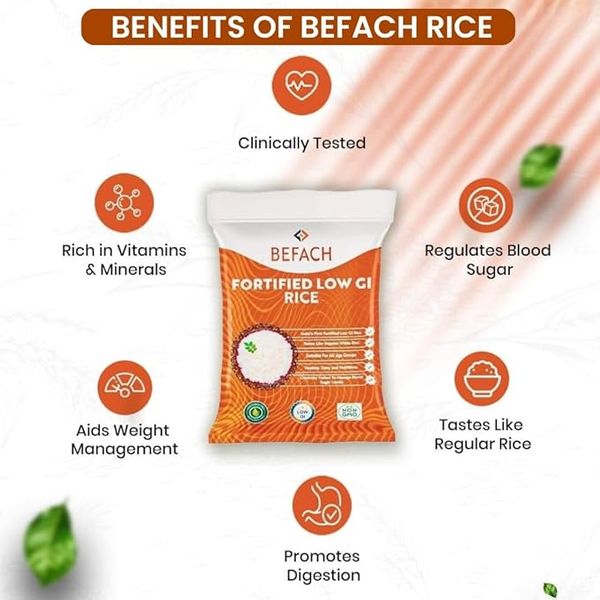 Befach Low GI Fortified Rice 4Kg  | Diabetes Friendly Low Glycemic Index Rice | High Fibre Vitamin & Mineral Enriched Daily Rice | Supports Healthy Blood Sugar Levels thumbnail 4