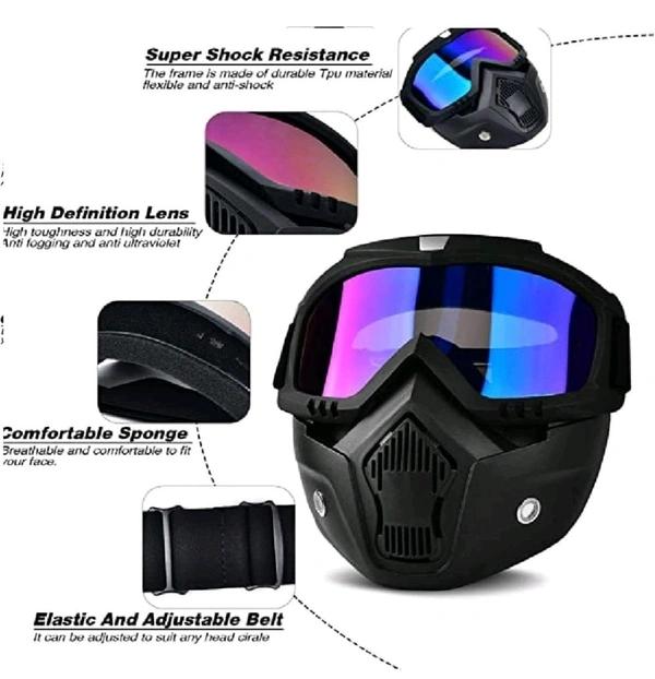 Goggle With Mask Riding Mask For Bikers Anti Scratch UV Protective Bike Face Mask For Men Detachable With Soft Foam Padded Face Cover Helmet Google Mask Off Road Dust Protection Mask (Rainbow) thumbnail 1
