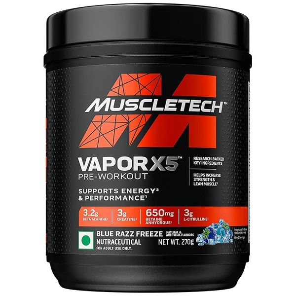 MuscleTech VaporX5 BlueRazz Pre-Workout | Performance Energy & Focus Formula | Creatine & Amino Blend for Strength & Endurance | Refreshing Blue Raspberry Workout Drink thumbnail 1