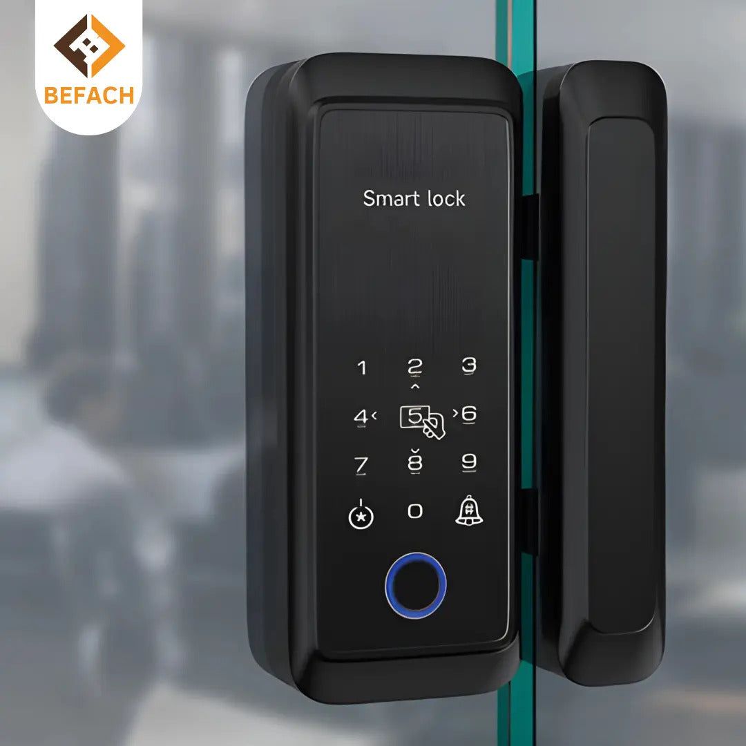 Befach Glass Door Lock S-13 |Fingerprint smart glass door lock | Aluminium + ABS Heavy Duty Build | Key Operated Security Lock for Frameless Glass Doors | Anti Rust Durable Latch for Office, Home & Commercial Entrances thumbnail 1