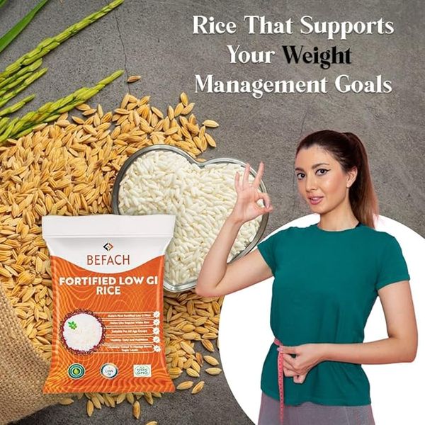 Befach Low GI Fortified Rice 4Kg  | Diabetes Friendly Low Glycemic Index Rice | High Fibre Vitamin & Mineral Enriched Daily Rice | Supports Healthy Blood Sugar Levels thumbnail 3