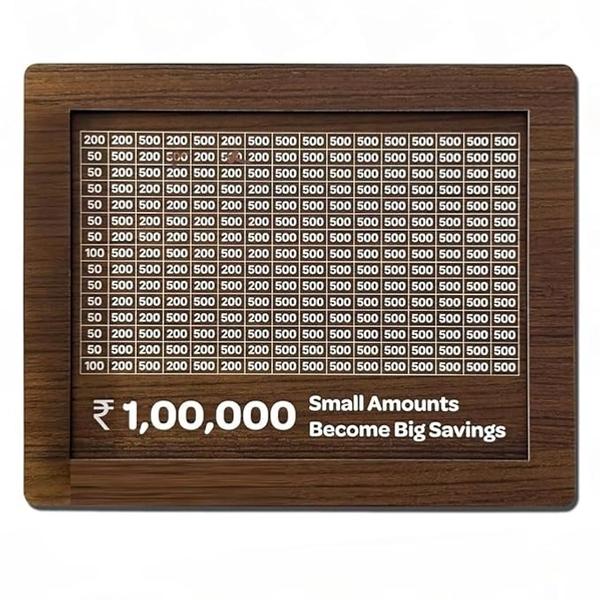 Wooden Money Saving Box ?1,00,000 Goal Piggy Bank with Tracker | Savings Chart for Kids & Adults