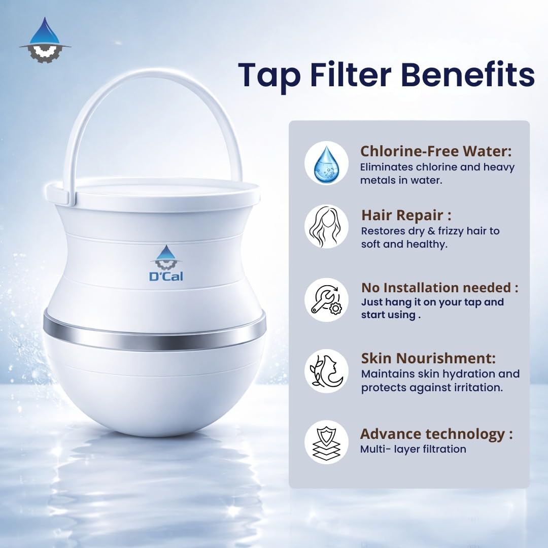D'Cal Tap Filter for Hard Water | Chlorine & Sediment Reduction Cartridge | Protects Skin & Hair from Hard Water Effects | Easy Fit Faucet Filter for Bathroom & Kitchen thumbnail 2