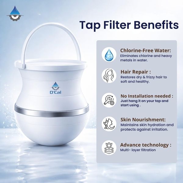D'Cal Tap Filter for Hard Water | Chlorine & Sediment Reduction Cartridge | Protects Skin & Hair from Hard Water Effects | Easy Fit Faucet Filter for Bathroom & Kitchen thumbnail 2