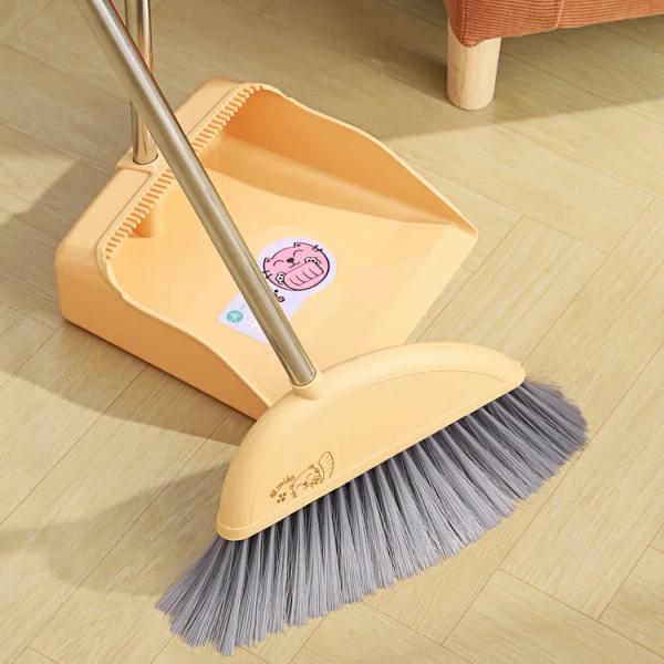 Upright Standing Dustpan Broom Set for Household Office Hotel Kitchen Lobby Floor Cleaning Stand Alone Dustpan and Broom thumbnail 1