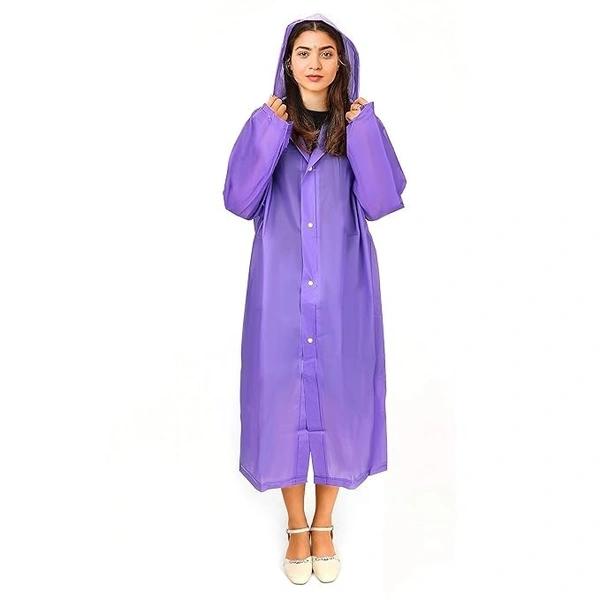 Raincoat -PVC Transparent Water Proof Reusable Poncho Rainwear with Hoodie & Travel Pouch for Adult,Unisex (Pack of 1,Violet)