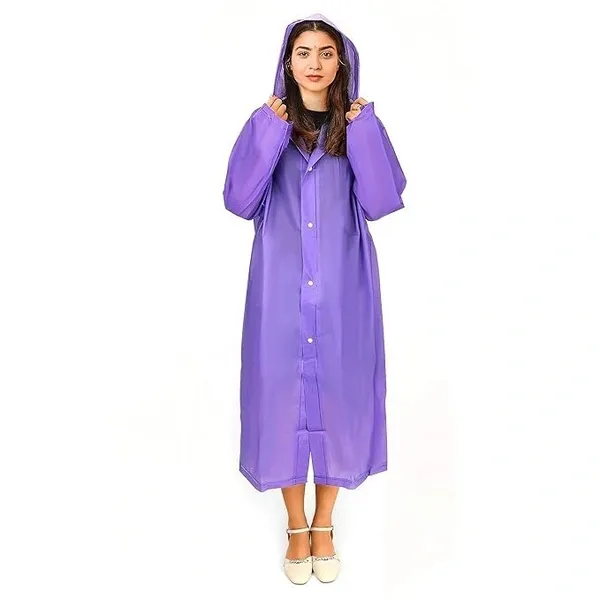 Raincoat -PVC Transparent Water Proof Reusable Poncho Rainwear with Hoodie & Travel Pouch for Adult,Unisex (Pack of 1,Violet)