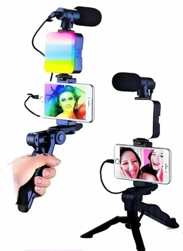 AY49 RGB Smartphone Vlogging Kit Tripod with LED Light & Wireless Mic for YouTube, TikTok & Live Streaming thumbnail 1