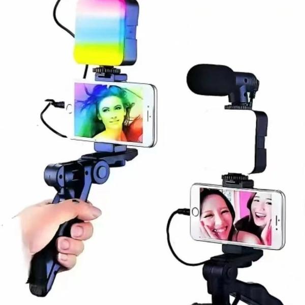 AY49 RGB Smartphone Vlogging Kit Tripod with LED Light & Wireless Mic for YouTube, TikTok & Live Streaming