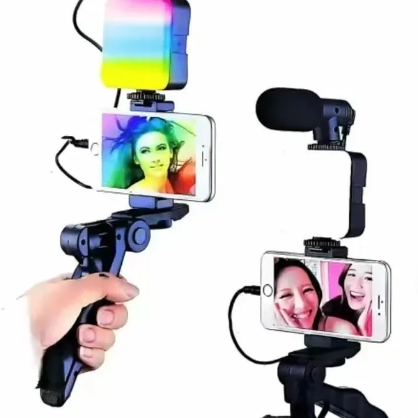 AY49 RGB Smartphone Vlogging Kit Tripod with LED Light & Wireless Mic for YouTube, TikTok & Live Streaming