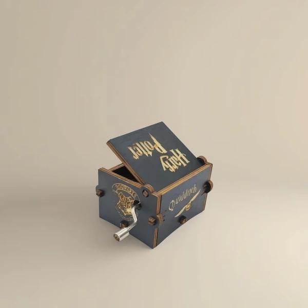Harry Potter Wooden Hand Crank Music Box Laser Engraved Mini Gift Box for Potterheads thumbnail 1