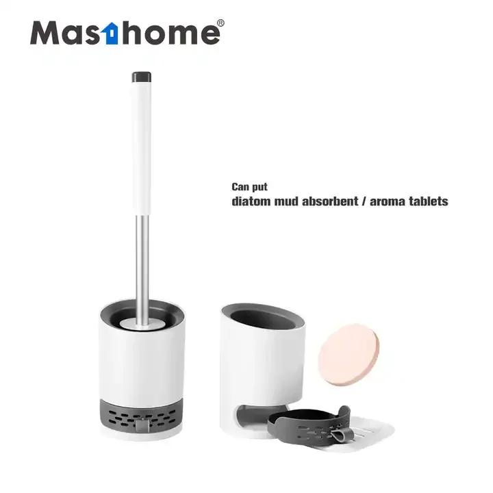 Masthome Hygienic TPR PP Diatom Mud Toilet Brush WC Bathroom Wall Hanging Stainless Steel Silicon Toilet Brush With Holder thumbnail 1