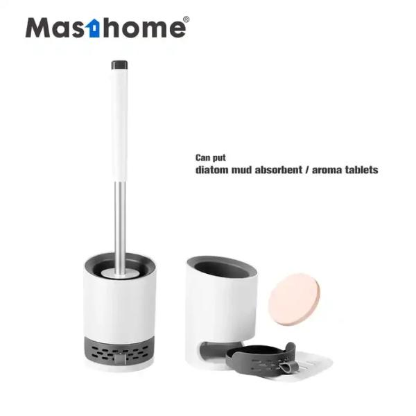 Masthome Hygienic TPR PP Diatom Mud Toilet Brush WC Bathroom Wall Hanging Stainless Steel Silicon Toilet Brush With Holder