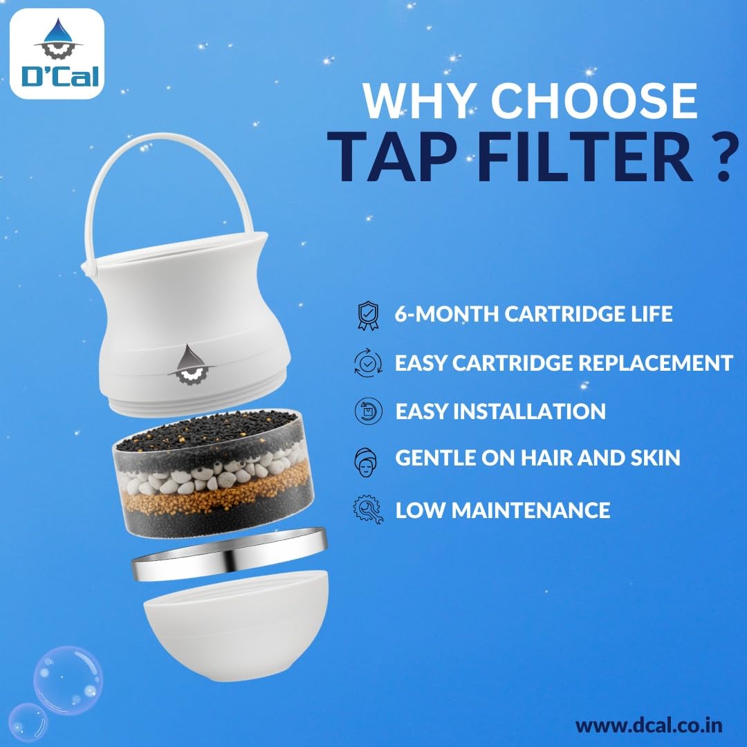 D'Cal Tap Filter for Hard Water | Chlorine & Sediment Reduction Cartridge | Protects Skin & Hair from Hard Water Effects | Easy Fit Faucet Filter for Bathroom & Kitchen thumbnail 3