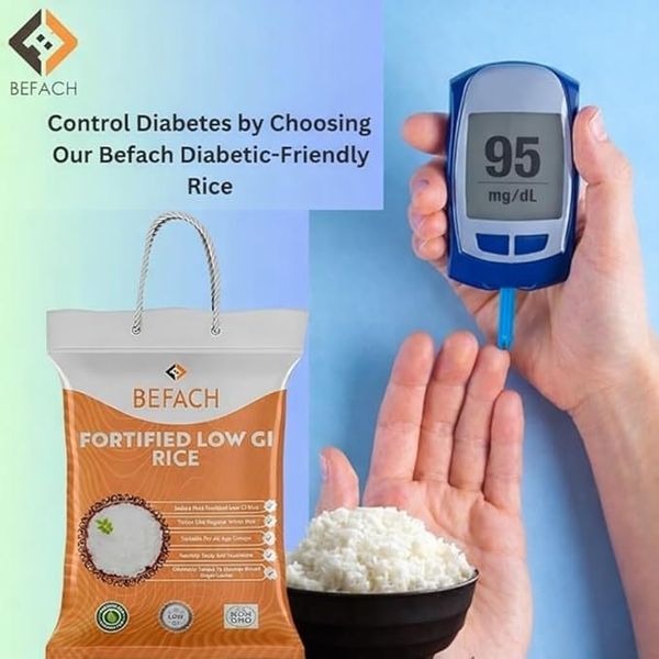 Befach Low GI Fortified Rice 4Kg  | Diabetes Friendly Low Glycemic Index Rice | High Fibre Vitamin & Mineral Enriched Daily Rice | Supports Healthy Blood Sugar Levels thumbnail 2