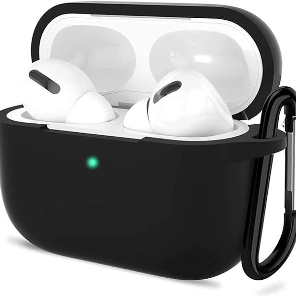 AirPods Pro Case, Soft Silicone Skin Case Cover Shock-Absorbing Protective Case with Keychain Compatible with AirPods Pro (Black) thumbnail 1