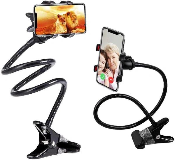 Flexible Mobile Tabletop Stand, Metal Built -for Video, Heavy Duty Foldable Lazy Bracket Clip Mount, Multi Angle Clamp for All Smartphones (Pack of 1) Multi Colour